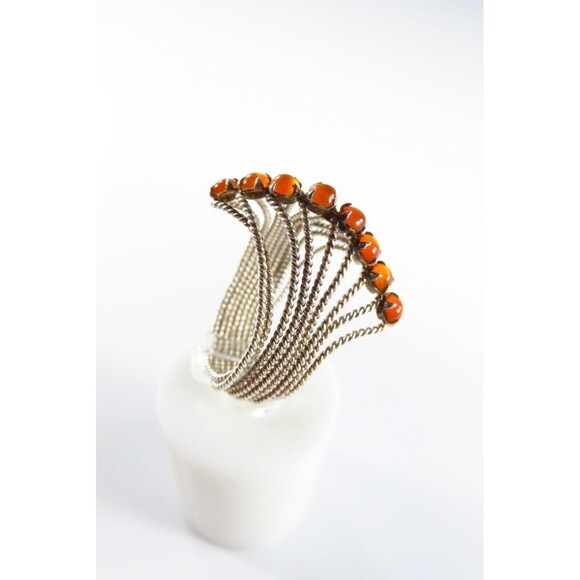 Twisted Wire Sterling Silver Orange Stone Multi Band Ring Ring Size 7 - Picture 5 of 11